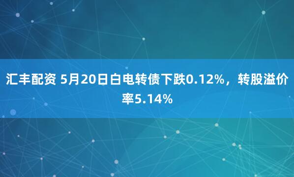 汇丰配资 5月20日白电转债下跌0.12%，转股溢价率5.14%